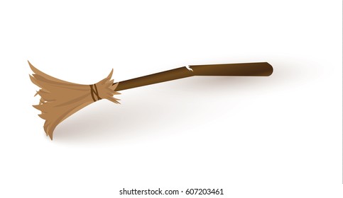 Broom with long wooden handle. vector illustration.