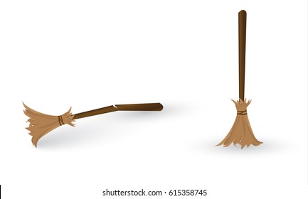 Broom with long wooden handle. vector illustration.