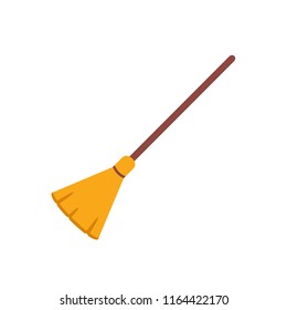 broom made from twigs on a long wooden handle. vector illustration. tool for cleaning isolated on white background. Witches broom stick. Halloween accessory object 