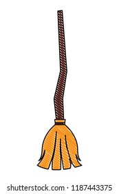 broom made from twigs on a long wooden handle object halloween