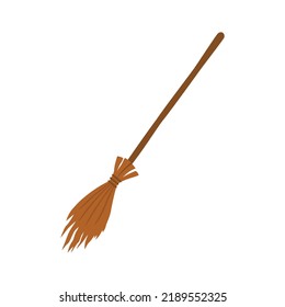 broom made from twigs on a long wooden handle. vector illustration. tool for cleaning isolated on white background.