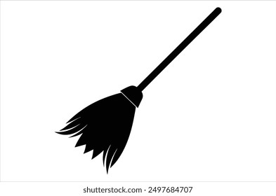 Broom magic. A vehicle for the witch. Element of witchcraft. Symbol of magic. Tattoo broomstick or print for Halloween or all saints ' day. Vector