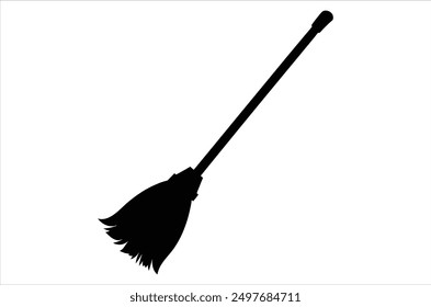 Broom magic. A vehicle for the witch. Element of witchcraft. Symbol of magic. Tattoo broomstick or print for Halloween or all saints ' day. Vector