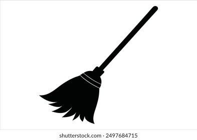 Broom magic. A vehicle for the witch. Element of witchcraft. Symbol of magic. Tattoo broomstick or print for Halloween or all saints ' day. Vector