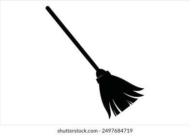 Broom magic. A vehicle for the witch. Element of witchcraft. Symbol of magic. Tattoo broomstick or print for Halloween or all saints ' day. Vector