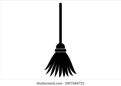 Broom magic. A vehicle for the witch. Element of witchcraft. Symbol of magic. Tattoo broomstick or print for Halloween or all saints ' day. Vector