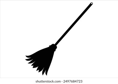 Broom magic. A vehicle for the witch. Element of witchcraft. Symbol of magic. Tattoo broomstick or print for Halloween or all saints ' day. Vector