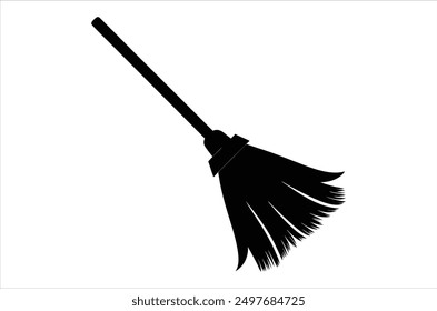 Broom magic. A vehicle for the witch. Element of witchcraft. Symbol of magic. Tattoo broomstick or print for Halloween or all saints ' day. Vector