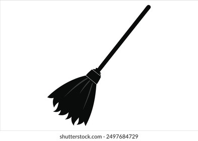 Broom magic. A vehicle for the witch. Element of witchcraft. Symbol of magic. Tattoo broomstick or print for Halloween or all saints ' day. Vector