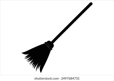 Broom magic. A vehicle for the witch. Element of witchcraft. Symbol of magic. Tattoo broomstick or print for Halloween or all saints ' day. Vector