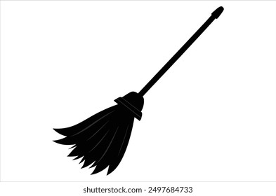 Broom magic. A vehicle for the witch. Element of witchcraft. Symbol of magic. Tattoo broomstick or print for Halloween or all saints ' day. Vector