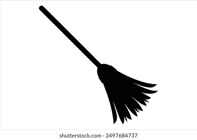 Broom magic. A vehicle for the witch. Element of witchcraft. Symbol of magic. Tattoo broomstick or print for Halloween or all saints ' day. Vector