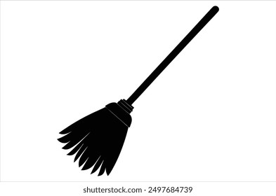 Broom magic. A vehicle for the witch. Element of witchcraft. Symbol of magic. Tattoo broomstick or print for Halloween or all saints ' day. Vector