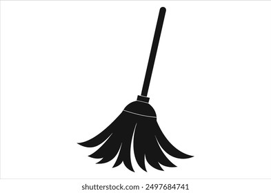 Broom magic. A vehicle for the witch. Element of witchcraft. Symbol of magic. Tattoo broomstick or print for Halloween or all saints ' day. Vector