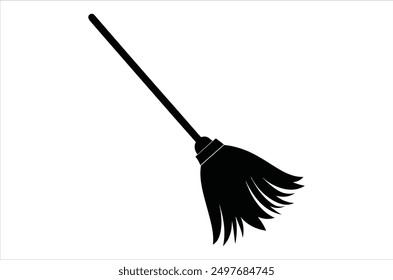 Broom magic. A vehicle for the witch. Element of witchcraft. Symbol of magic. Tattoo broomstick or print for Halloween or all saints ' day. Vector