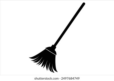 Broom magic. A vehicle for the witch. Element of witchcraft. Symbol of magic. Tattoo broomstick or print for Halloween or all saints ' day. Vector