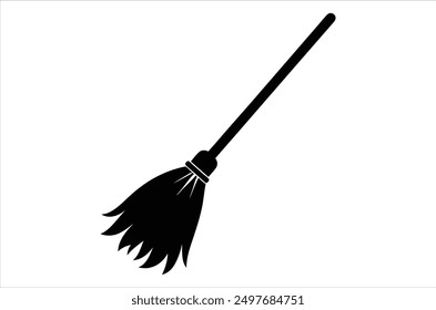 Broom magic. A vehicle for the witch. Element of witchcraft. Symbol of magic. Tattoo broomstick or print for Halloween or all saints ' day. Vector