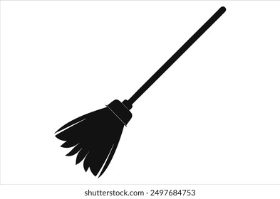 Broom magic. A vehicle for the witch. Element of witchcraft. Symbol of magic. Tattoo broomstick or print for Halloween or all saints ' day. Vector