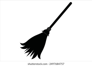 Broom magic. A vehicle for the witch. Element of witchcraft. Symbol of magic. Tattoo broomstick or print for Halloween or all saints ' day. Vector