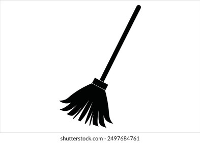 Broom magic. A vehicle for the witch. Element of witchcraft. Symbol of magic. Tattoo broomstick or print for Halloween or all saints ' day. Vector