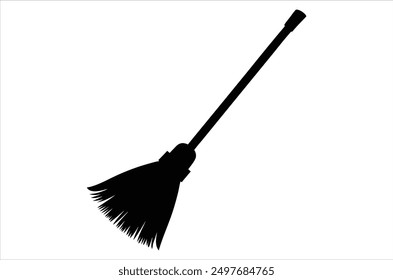 Broom magic. A vehicle for the witch. Element of witchcraft. Symbol of magic. Tattoo broomstick or print for Halloween or all saints ' day. Vector