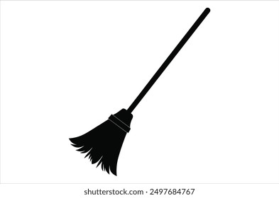 Broom magic. A vehicle for the witch. Element of witchcraft. Symbol of magic. Tattoo broomstick or print for Halloween or all saints ' day. Vector