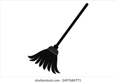 Broom magic. A vehicle for the witch. Element of witchcraft. Symbol of magic. Tattoo broomstick or print for Halloween or all saints ' day. Vector