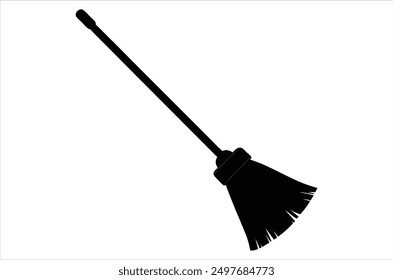 Broom magic. A vehicle for the witch. Element of witchcraft. Symbol of magic. Tattoo broomstick or print for Halloween or all saints ' day. Vector