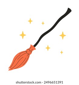 Broom. Magic, witchcraft. Happy Halloween. Vector illustration in flat style