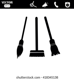 broom and a mop. Cleaning icon