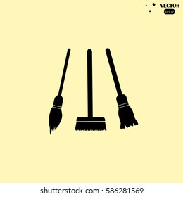 broom and a mop. Cleaning icon