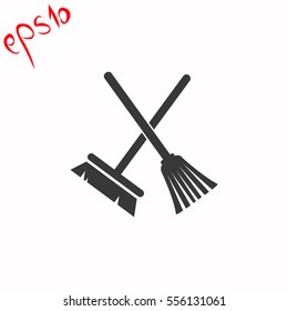 Broom and mop grey icon.