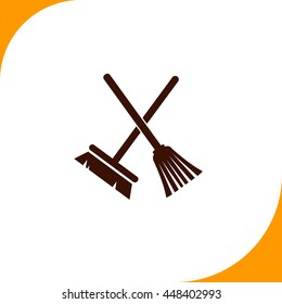 Broom and mop sign. Brown icon on white background