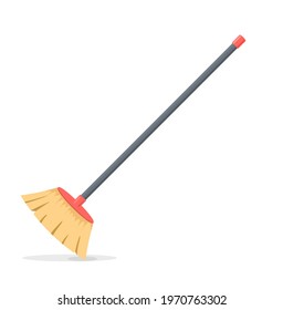 Broom mop sweep cartoon flat icon. Clean tidy dust cleanup vector symbol