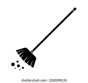 Broom mop Sweep Cartoon flach schwarze Symbol. Saubere Reinigung von aufgeräumtem Staub, Vektorsymbol