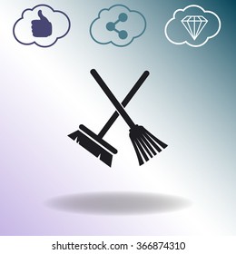 A broom and a mop vector icon.