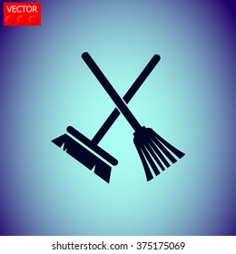 A broom and a mop vector icon.
