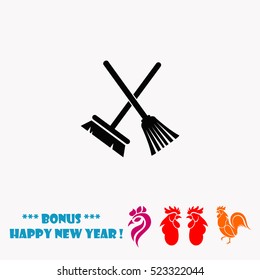 Broom and mop vector icon