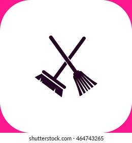 Broom and mop vector icon on white background.