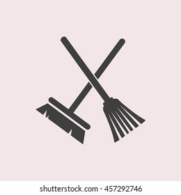 Broom and mop web icon. Isolated illustration