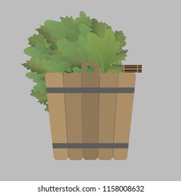 broom oak with bucket
Bathing goods. A wooden barrel and an oak broom for a sauna. A template for the bathing company. A template for design of bathing services, advertizing of bathing goods. Vector 
