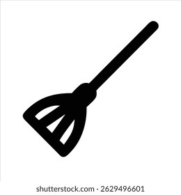 Diseño de icono de objeto de escoba en blanco y negro con contorno en negrita 