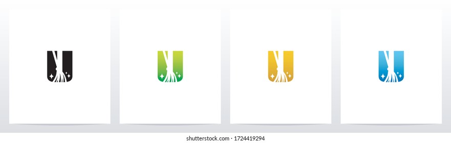 Broom On Letter Logo Design U