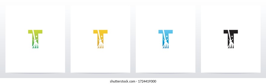 Broom On Letter Logo Design T