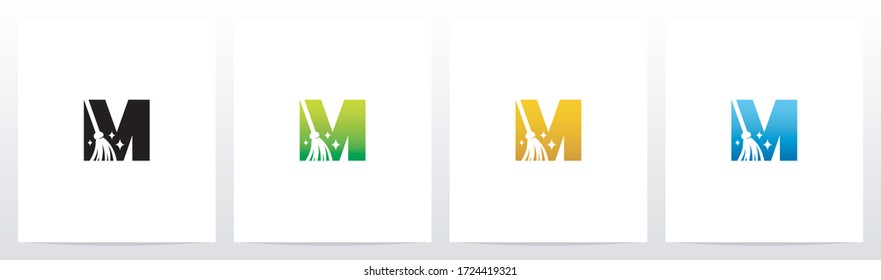 Broom On Letter Logo Design M