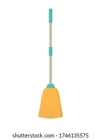 broom on long handle, vector illustration on white background, cleaning agent