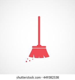 Broom Red Flat Icon On White Background