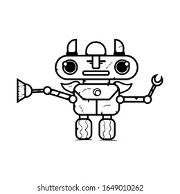 Broom Robot Vector Outlines Cartoon