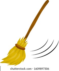 Broom. Rustic item for house cleaning. Sweeping and Old wooden MOP. element of witch. Cartoon flat illustration. Rural element