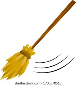 Broom. Rustic item for house cleaning. element of witch. Cartoon flat illustration. Sweeping and Old wooden MOP in wooden handle